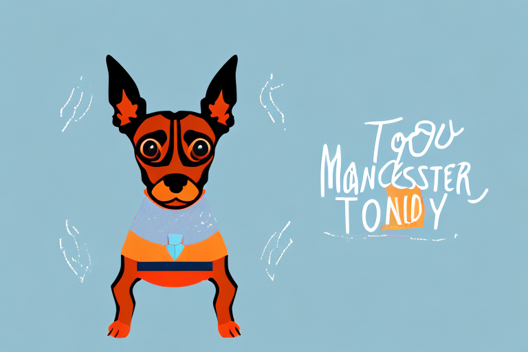 A toy manchester terrier dog in a playful pose