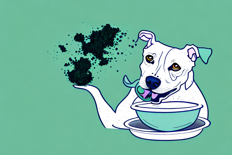 A dog eating a bowl of spirulina
