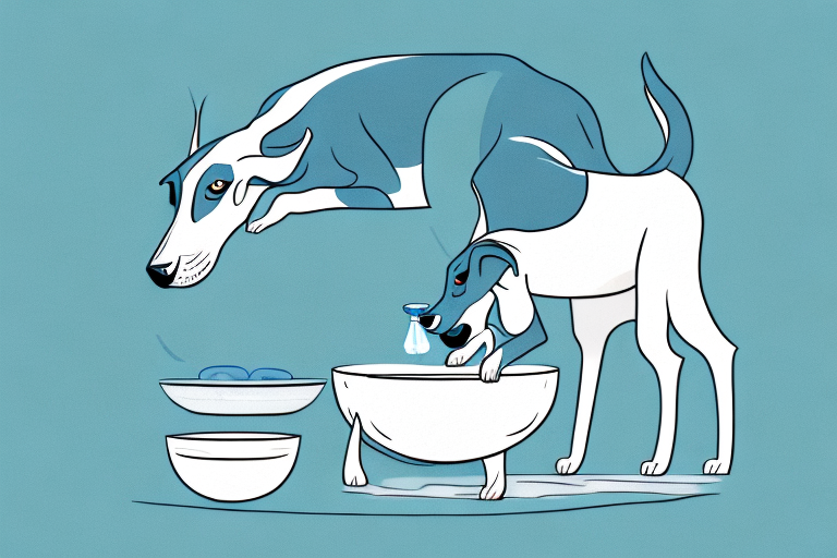 A dog drinking from a bowl of goat's milk